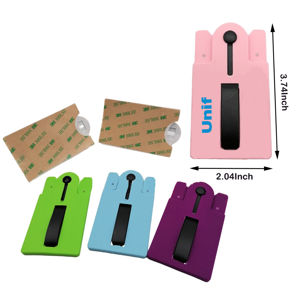 Silicone Multicolor Imprinted Vent Phone Wallet With Stand