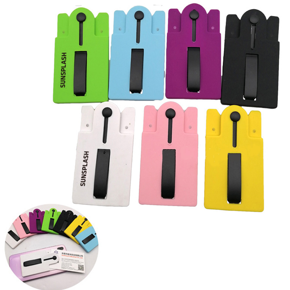 Silicone Multicolor Imprinted Vent Phone Wallet With Stand