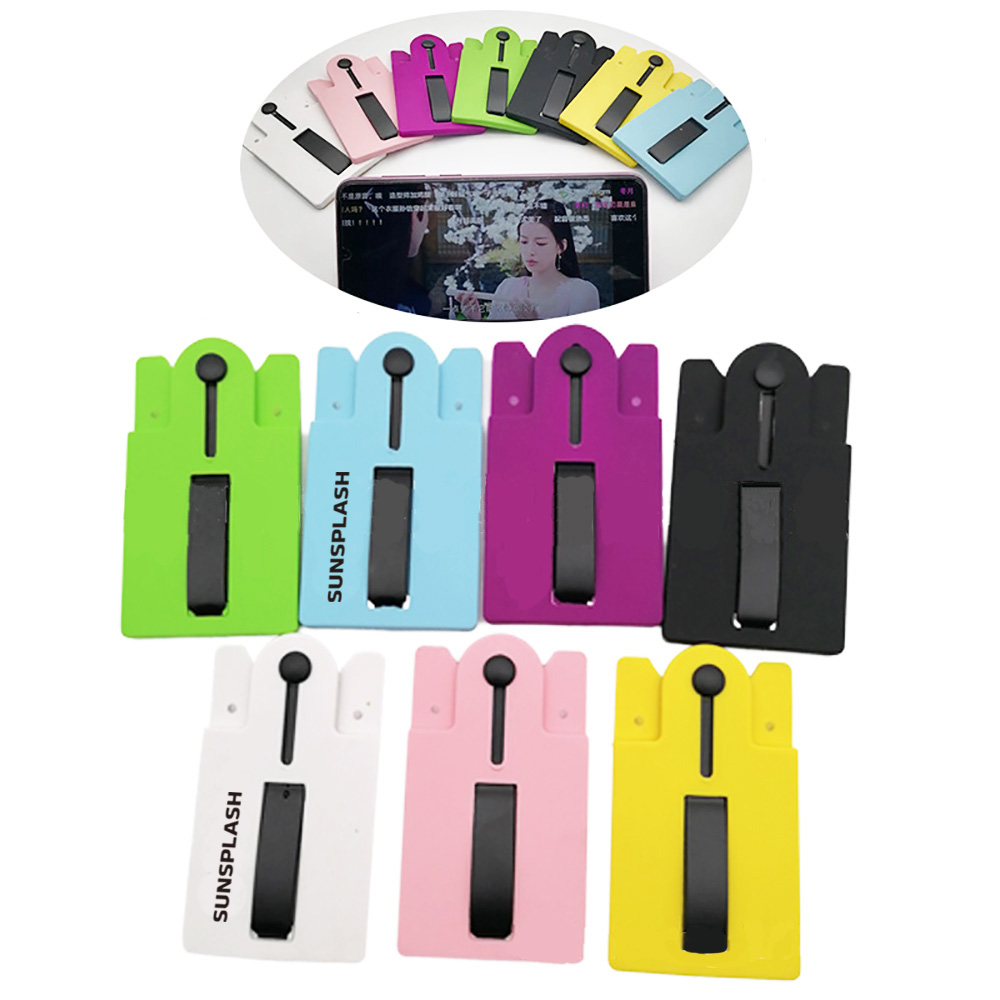 Silicone Multicolor Imprinted Vent Phone Wallet With Stand