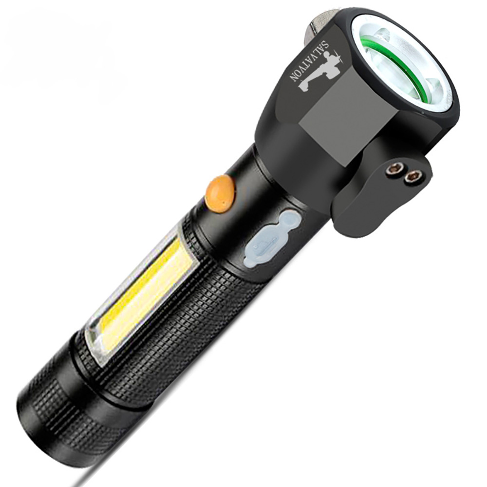 Multifunctional USB Chargeable COB Flashlight with Window Hammer